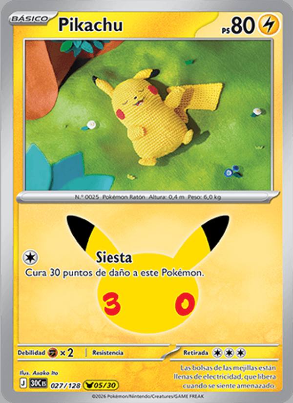 Pikachu 027/128 Celebración 30.º Aniversario Español Holo