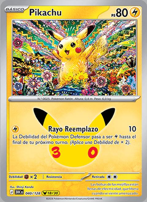 Pikachu 040/128 Celebración 30.º Aniversario Español Holo