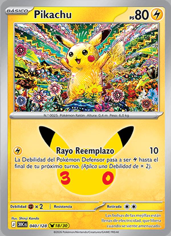 Pikachu 040/128 Celebración 30.º Aniversario Español Holo