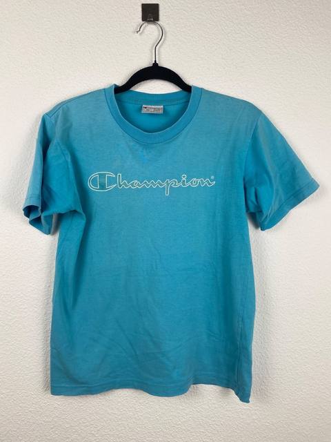 Champion camiseta turquesa logo bordado Vintage Streetwear