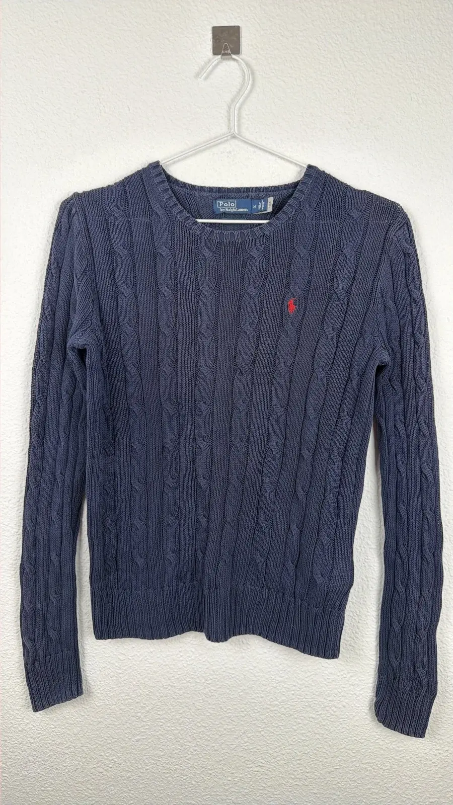 Polo Ralph Lauren jersey trenzado Talla M Pima Cotton Vintage, azul marino