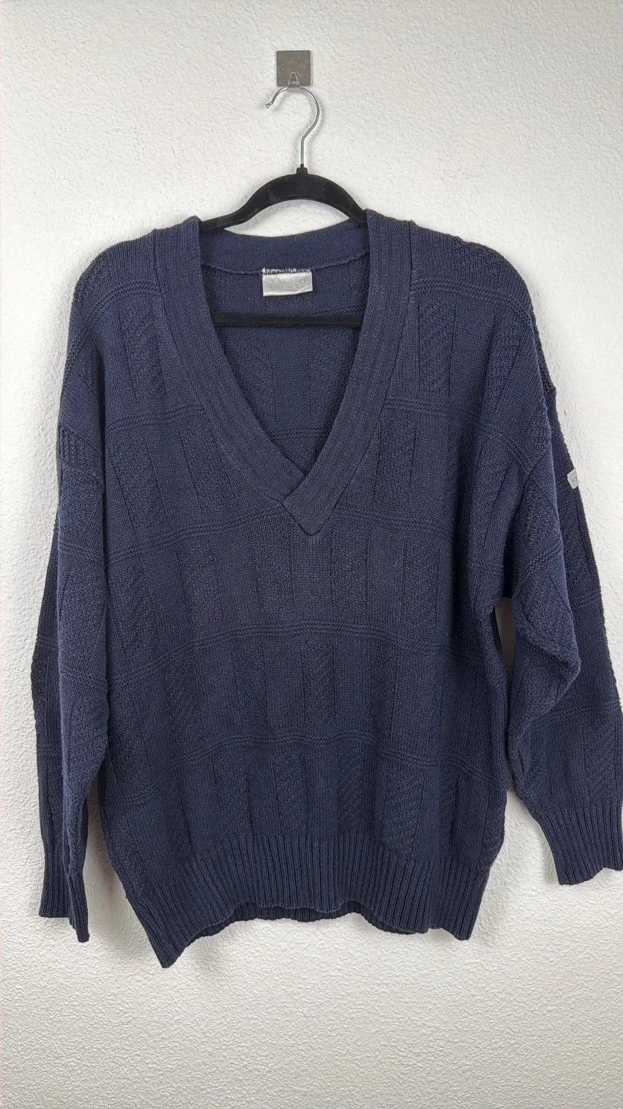 Jersey punto vintage azul marino cuello pico oversize