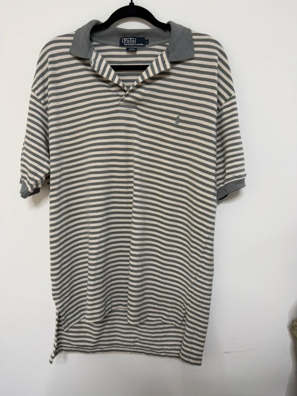 Polo by Ralph Lauren rayas gris/blanco Talla L Vintage Piqué