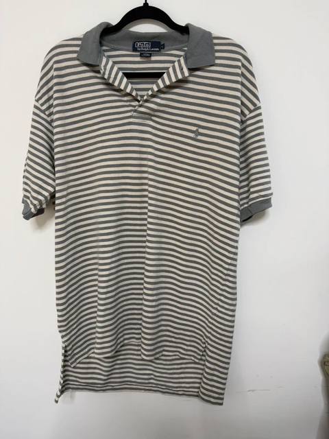 Polo by Ralph Lauren rayas gris/blanco Talla L Vintage Piqué