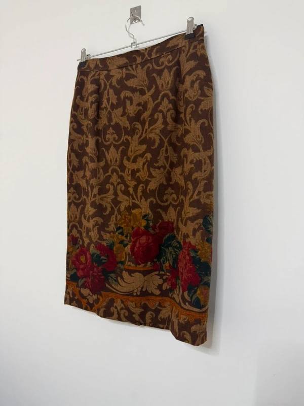 Valentino Miss V falda midi lápiz vintage S 36 lana, marrón