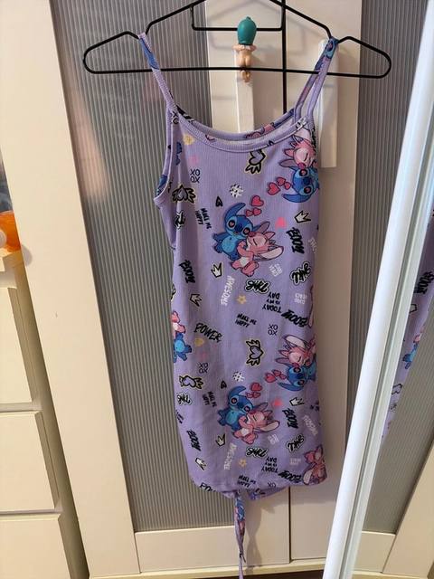 Vestido Stitch niña 9 años/134cm morado tirantes cut-out