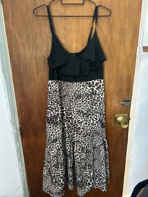 Vestido midi animal print leopardo talla XL tirantes negro