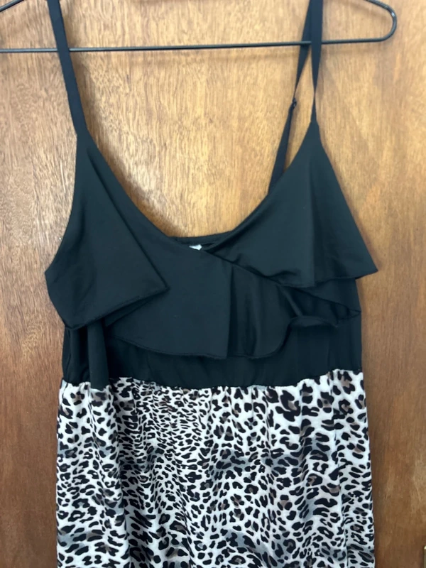 Vestido midi animal print leopardo talla XL tirantes negro — foto 2