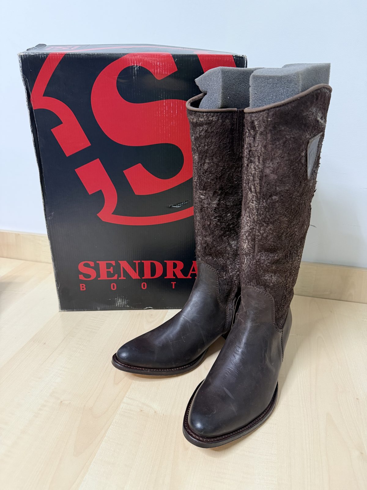SENDRA Tall Leather Boots Brown Western Fur Cowboy Size 37 — foto 8