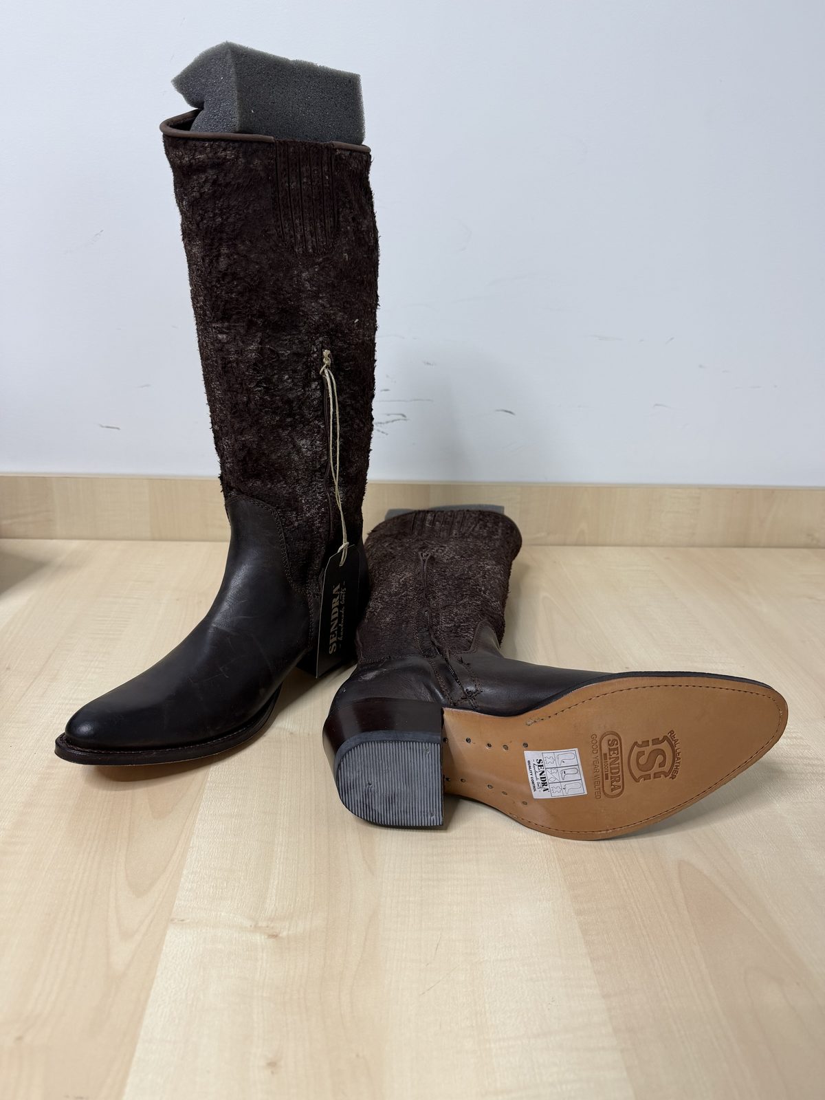 SENDRA Tall Leather Boots Brown Western Fur Cowboy Size 37 — foto 6