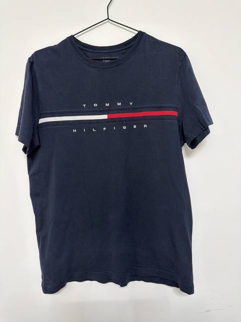Camiseta Tommy Hilfiger Azul Marino Logo Bandera Pecho Talla M Casual