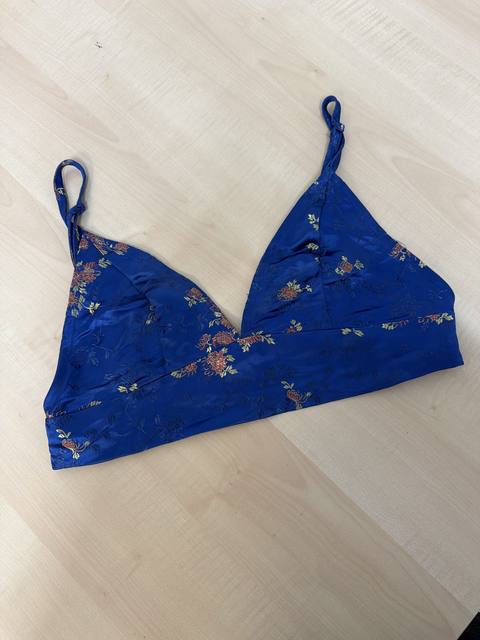 Shein top corsé bralette satén azul M jacquard oriental Y2K