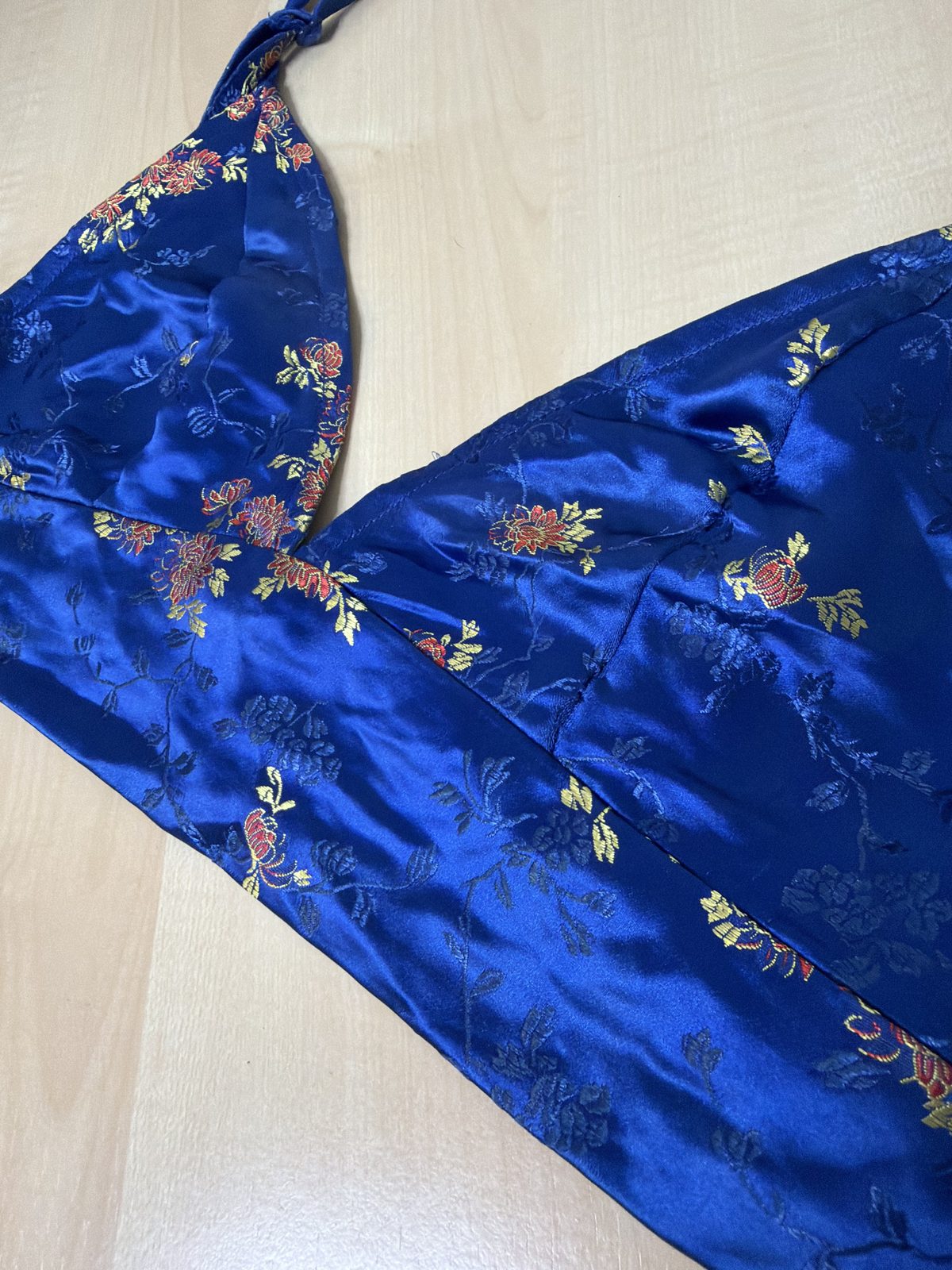 Shein top corsé bralette satén azul M jacquard oriental Y2K — foto 2