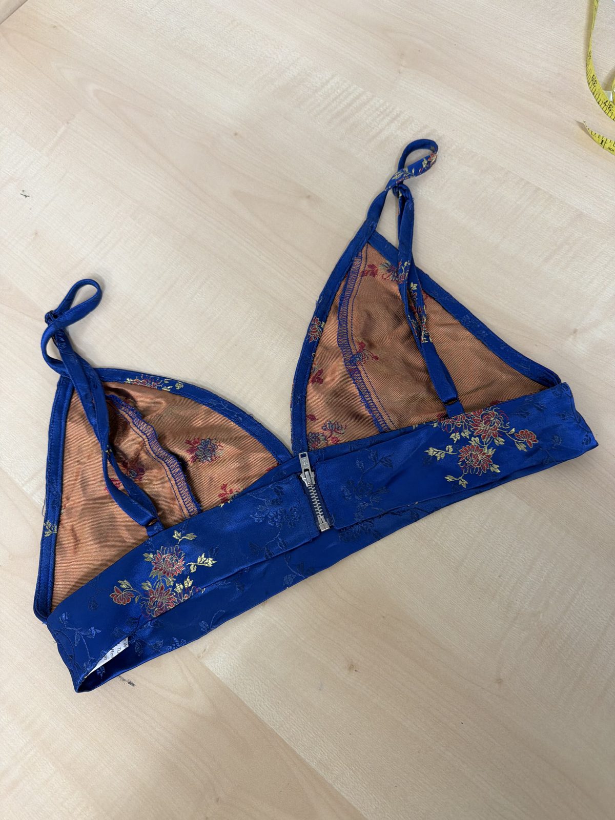 Shein top corsé bralette satén azul M jacquard oriental Y2K — foto 3
