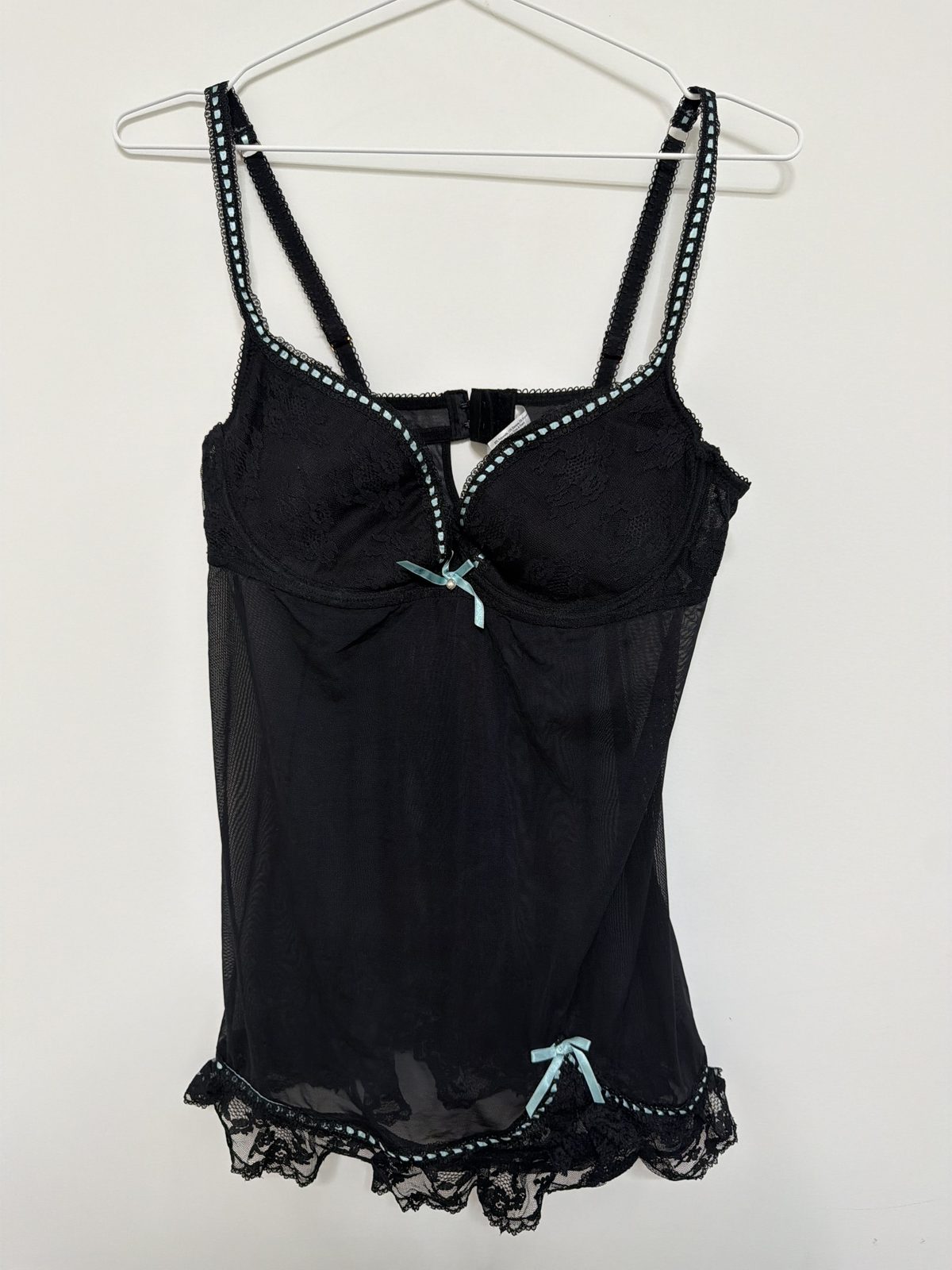 Babydoll corsé negro encaje flores talla única lencería vintage