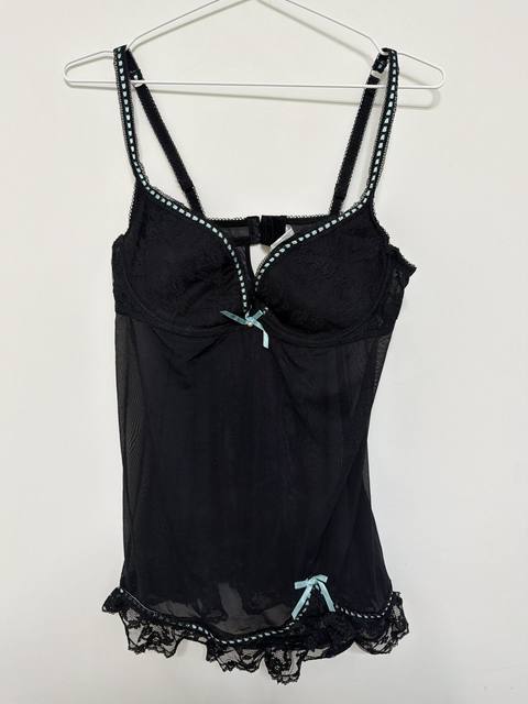Babydoll corsé negro encaje flores talla única lencería vintage