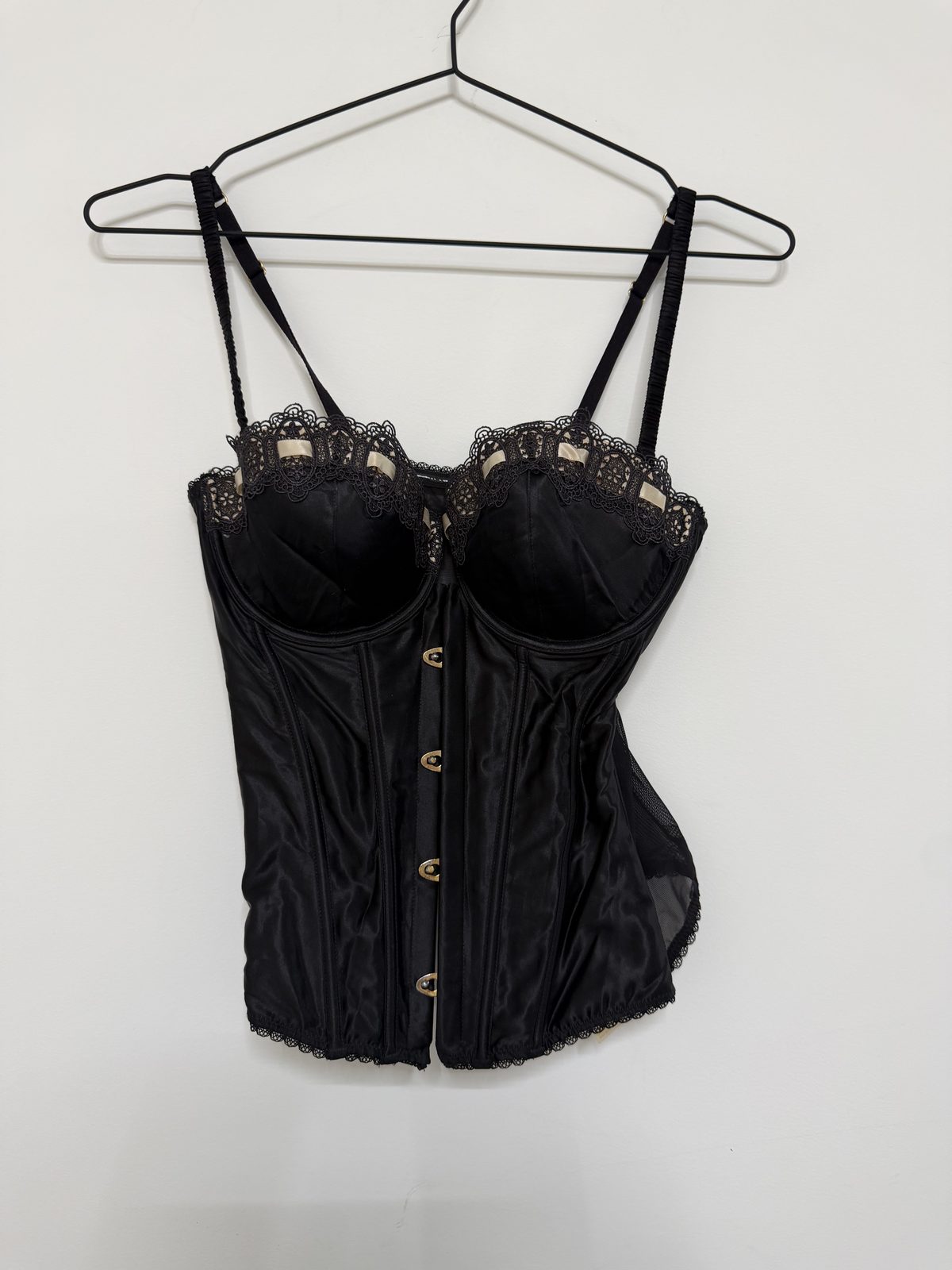 Corset bustier negro tul encaje talla 34C vintage lencería
