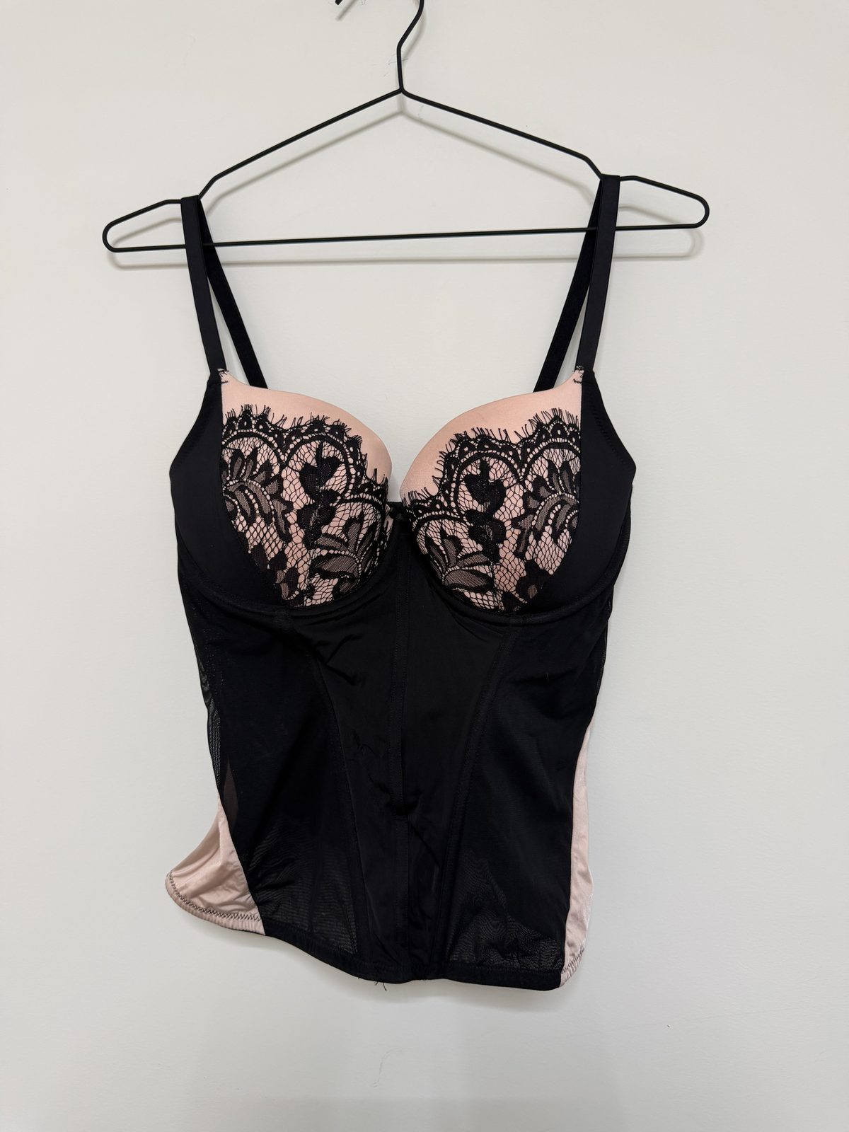 Bras N Things corse bustier Talla 14D Negro encaje vintage