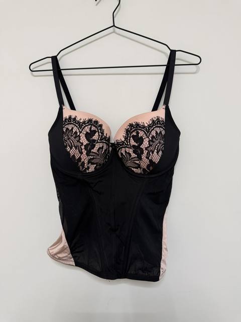 Bras N Things corse bustier Talla 14D Negro encaje vintage