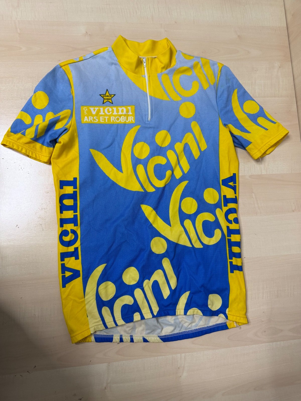 Maillot ciclismo Vicini Parentini vintage azul amarillo Italia