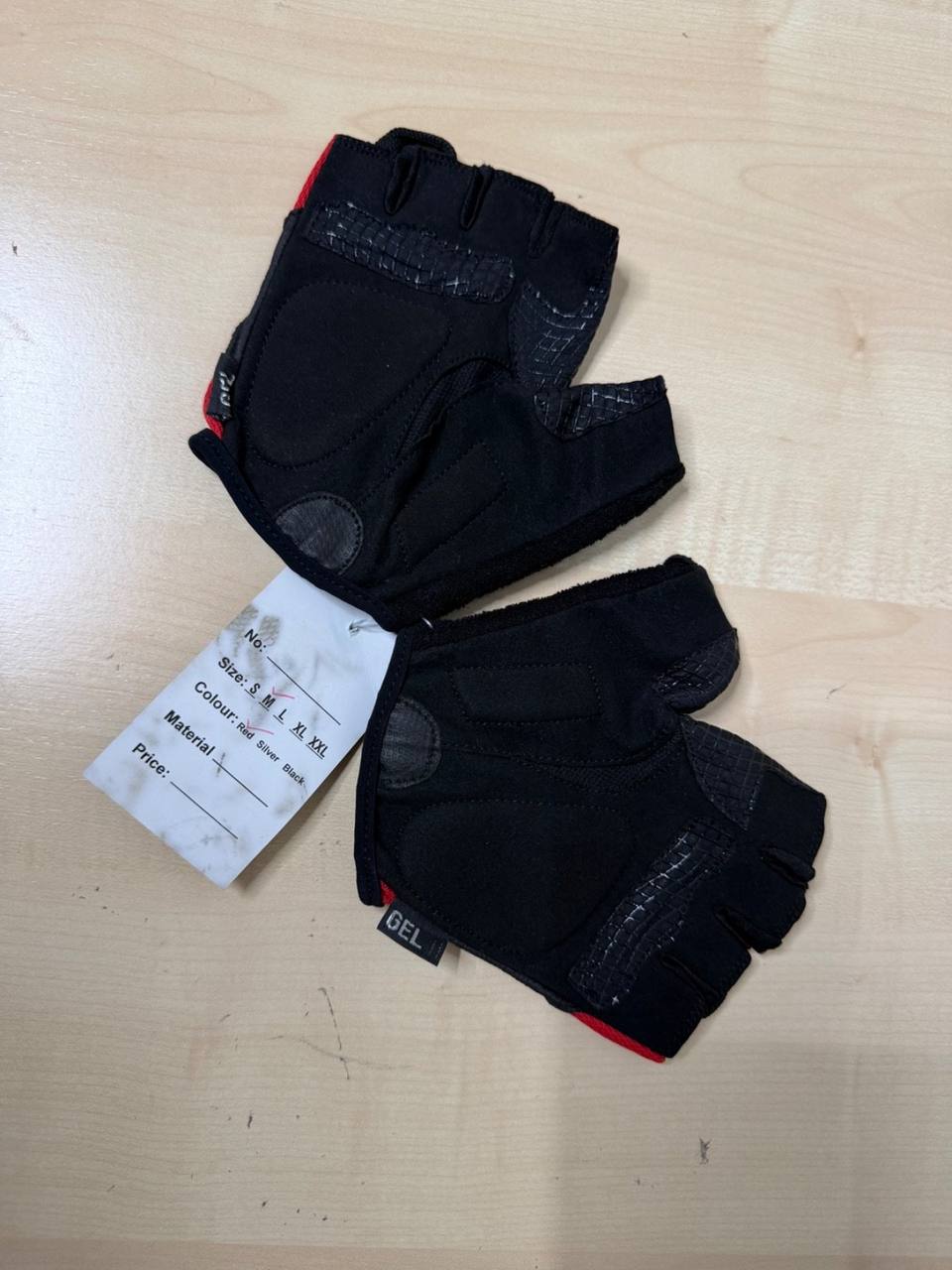 Comfort guantes ciclismo sin dedos M rojo gel nuevos, rojo y negro — foto 2