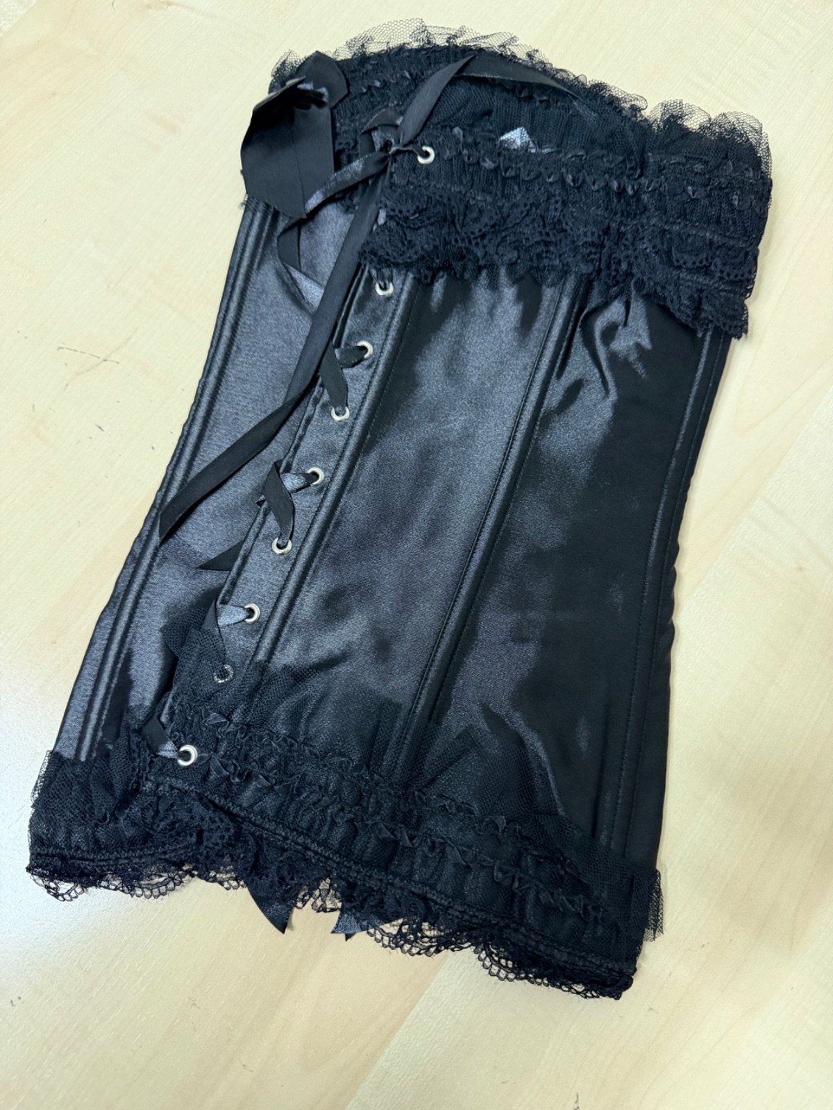 Corsé negro raso encaje talla L nuevo gótico burlesque — foto 2