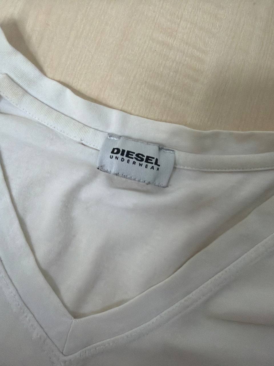 Diesel Underwear camiseta cuello pico blanco roto vintage — foto 3