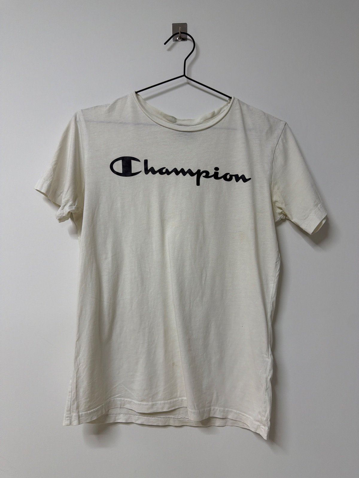 Champion Camiseta Manga Corta Blanco Roto Vintage Streetwear