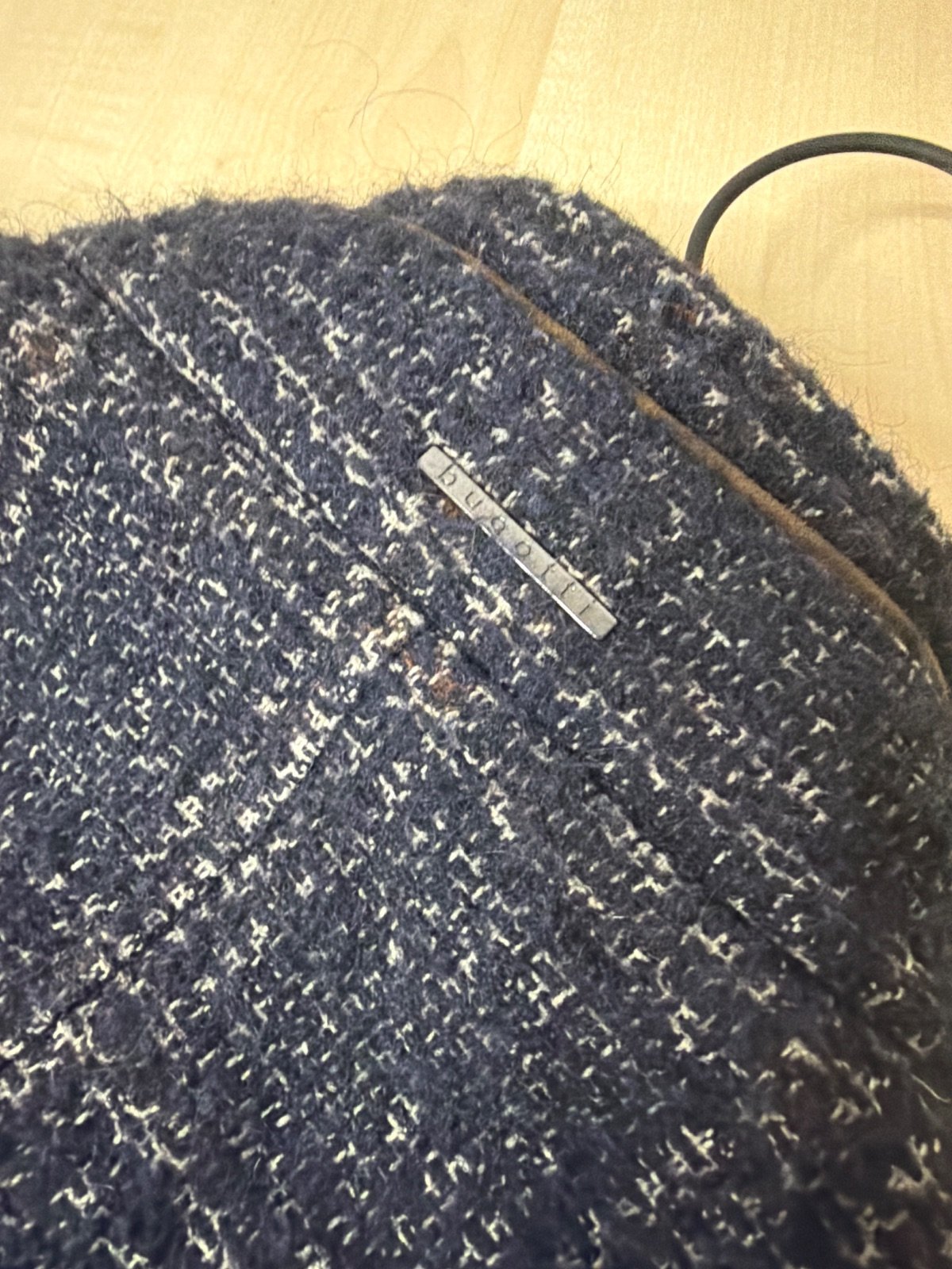 Abrigo tweed jaspeado azul marino cuello mao vintage clásico — foto 5