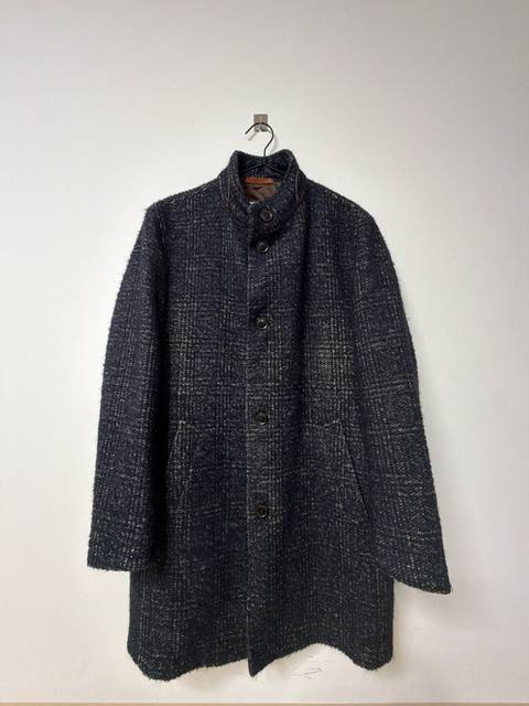 Abrigo tweed jaspeado azul marino cuello mao vintage clásico
