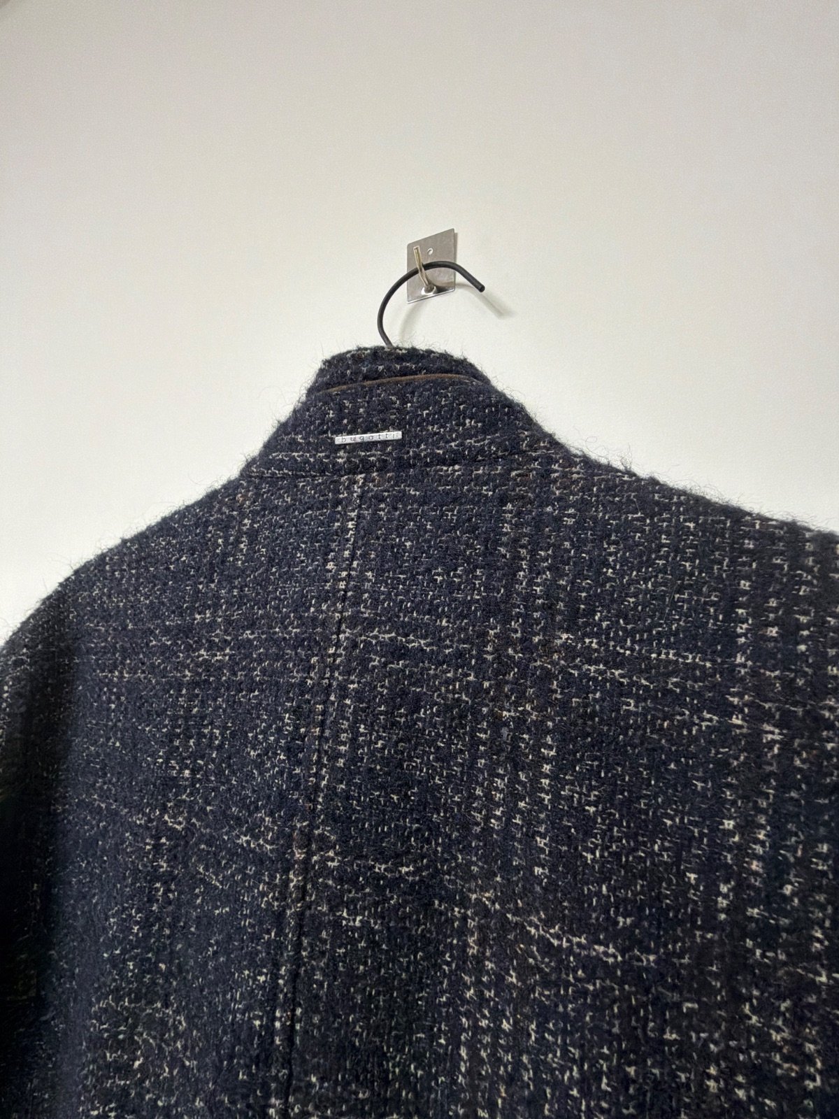Abrigo tweed jaspeado azul marino cuello mao vintage clásico — foto 4