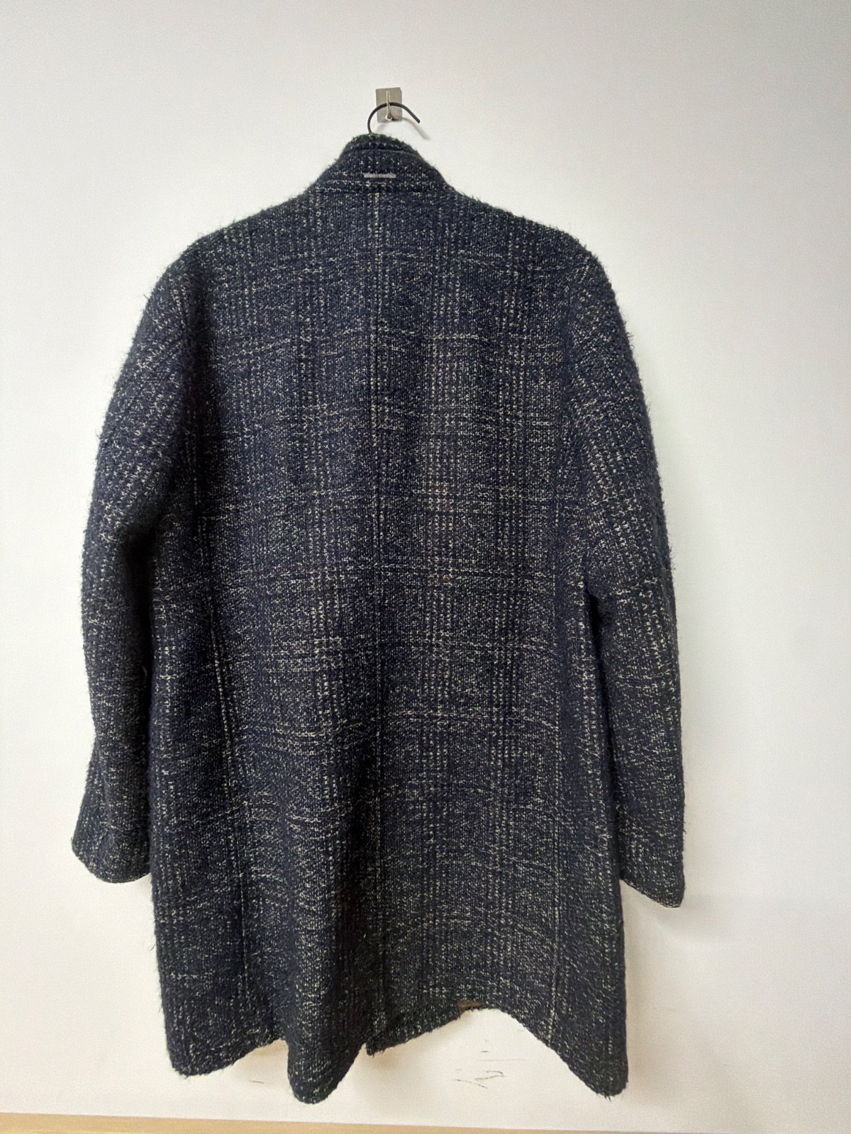 Abrigo tweed jaspeado azul marino cuello mao vintage clásico — foto 3