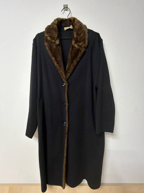Carla Ferroni Abrigo Largo Vintage Cuello Pelo Negro