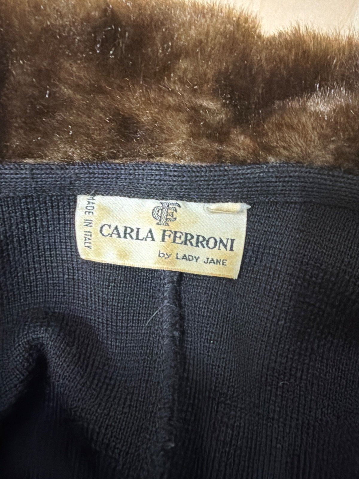 Carla Ferroni Abrigo Largo Vintage Cuello Pelo Negro — foto 4