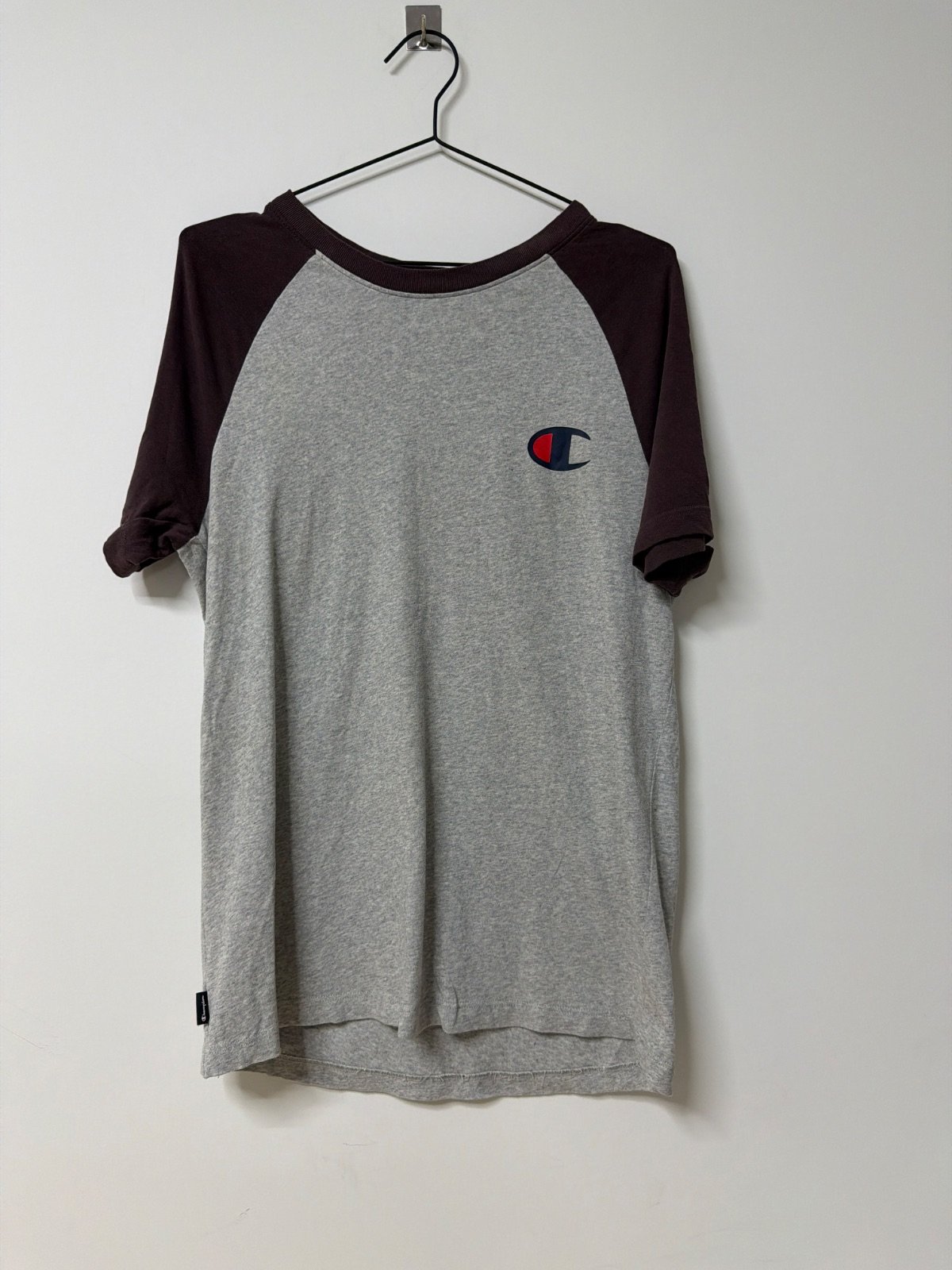 Champion camiseta manga corta raglán gris burdeos vintage