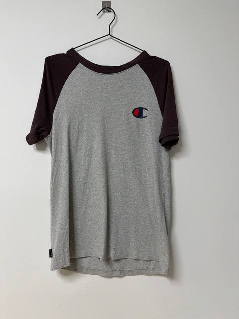 Champion camiseta manga corta raglán gris burdeos vintage