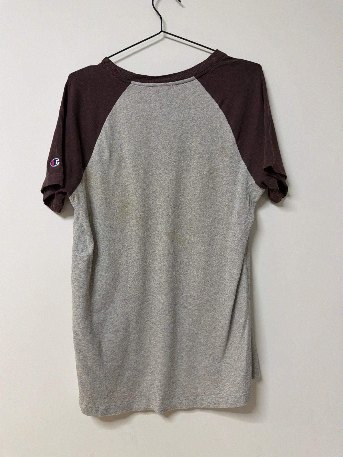 Champion camiseta manga corta raglán gris burdeos vintage — foto 2