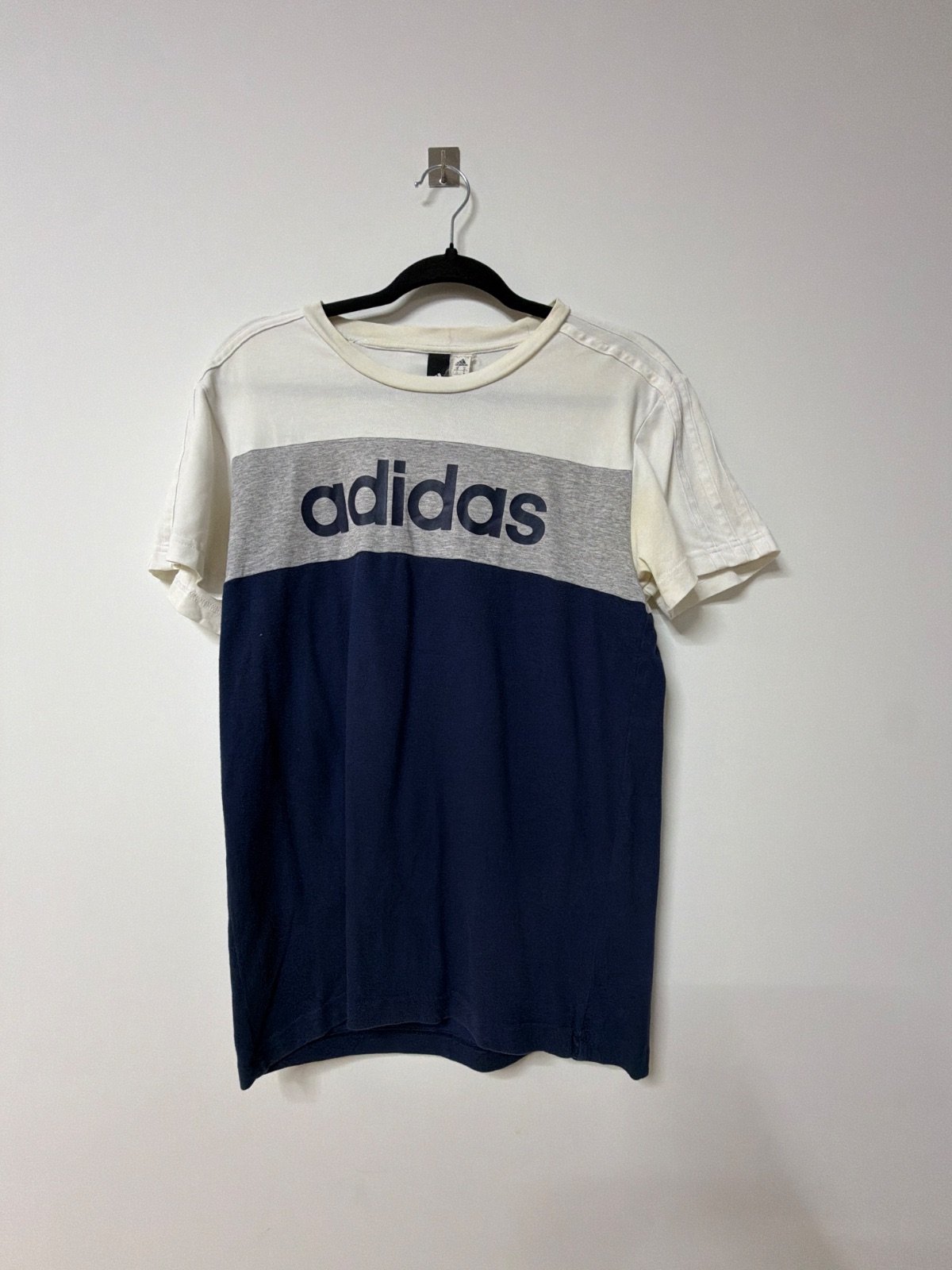 Camiseta Adidas colorblock blanco gris marino Talla M Vintage