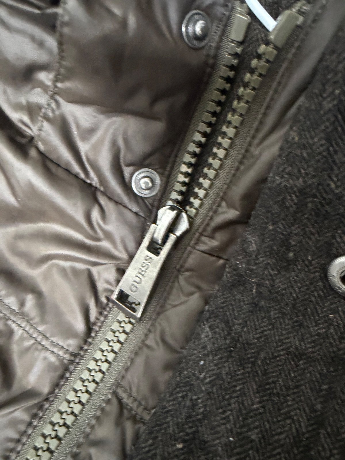 Plumífero Guess marrón tweed espiga capucha vintage — foto 3