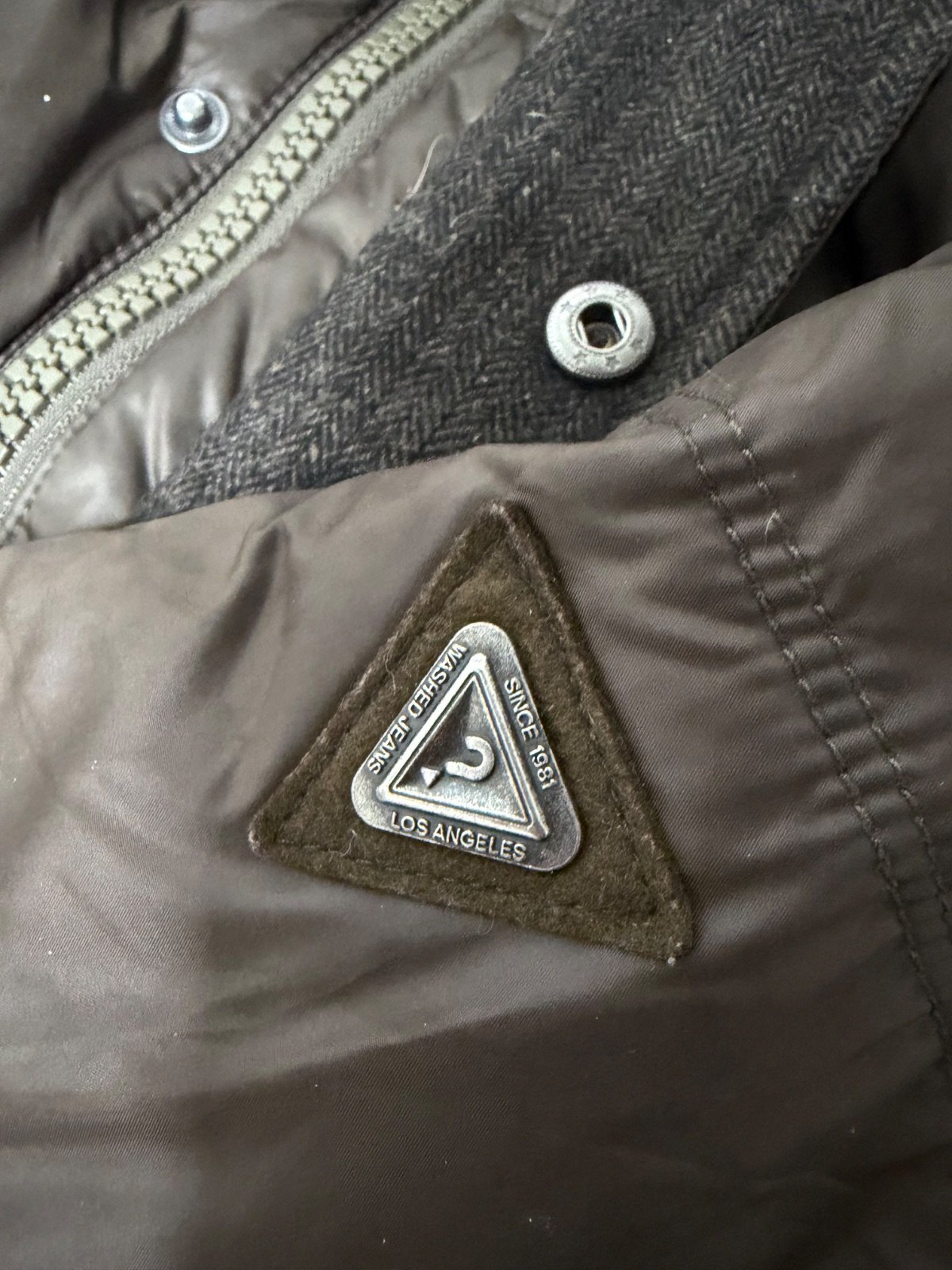 Plumífero Guess marrón tweed espiga capucha vintage — foto 4