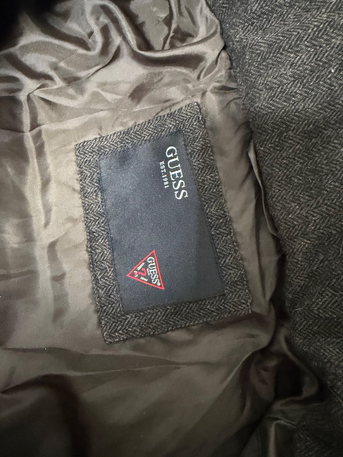 Plumífero Guess marrón tweed espiga capucha vintage — foto 5
