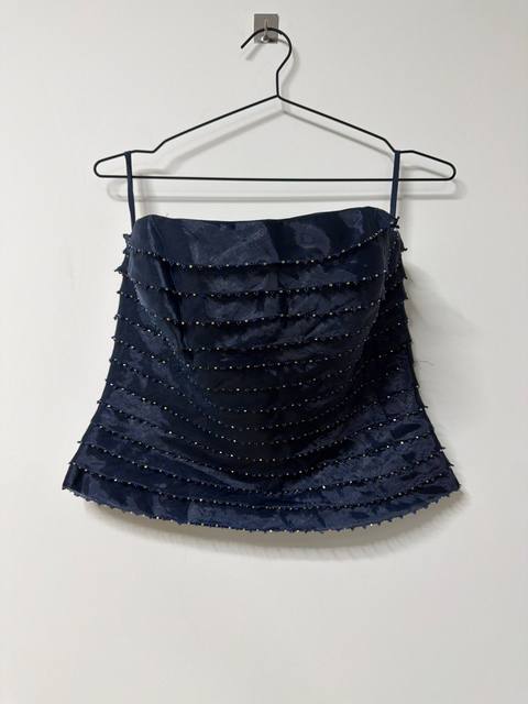 Corset azul marino pedreria talla L vintage noche