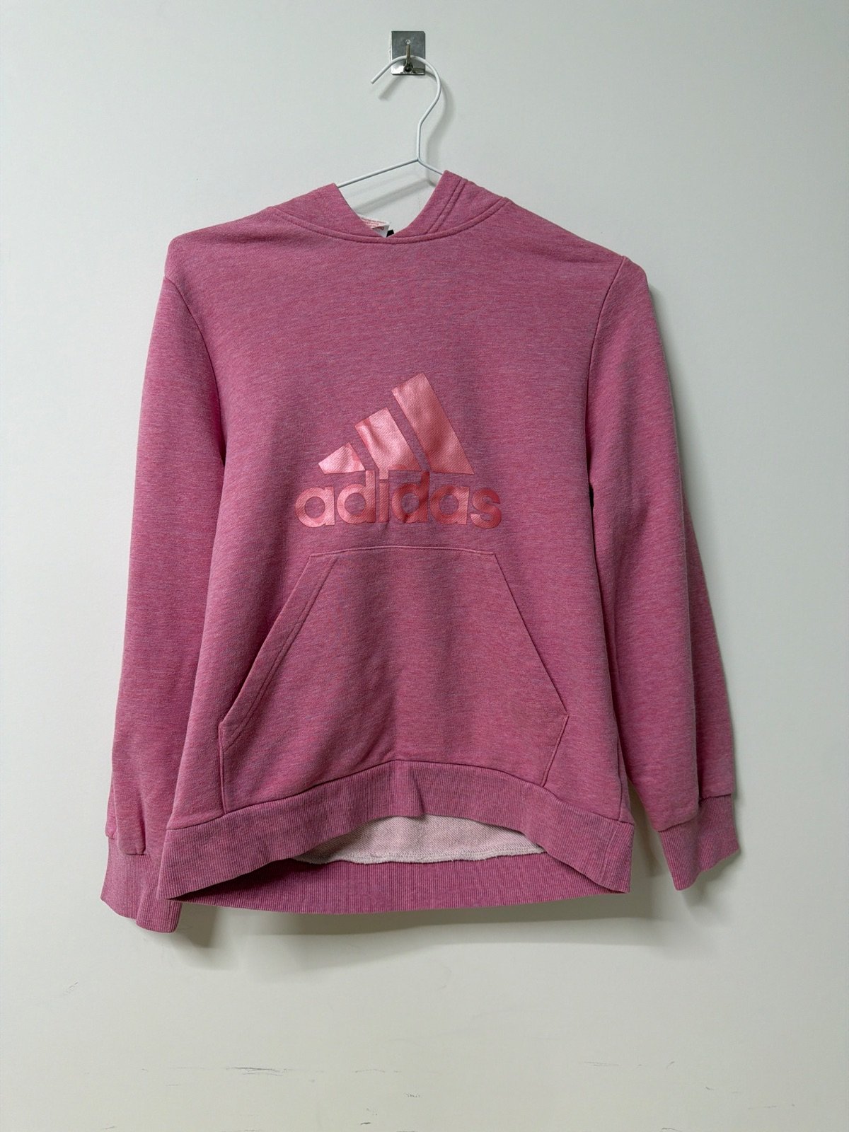 Adidas Sudadera Capucha Rosa Jaspeado Logo Grande Vintage