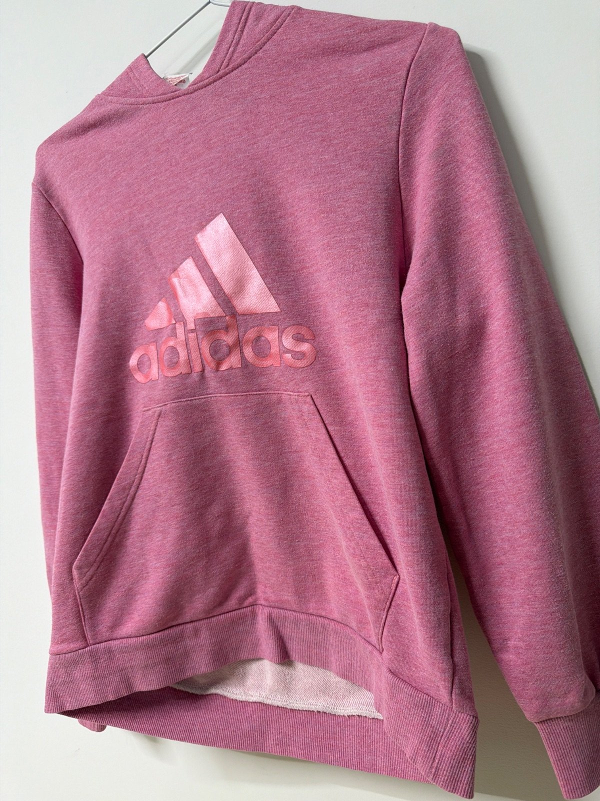 Adidas Sudadera Capucha Rosa Jaspeado Logo Grande Vintage — foto 2