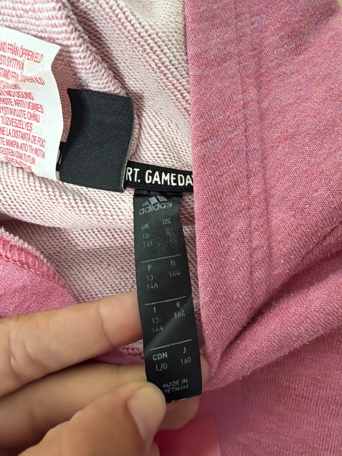 Adidas Sudadera Capucha Rosa Jaspeado Logo Grande Vintage — foto 4
