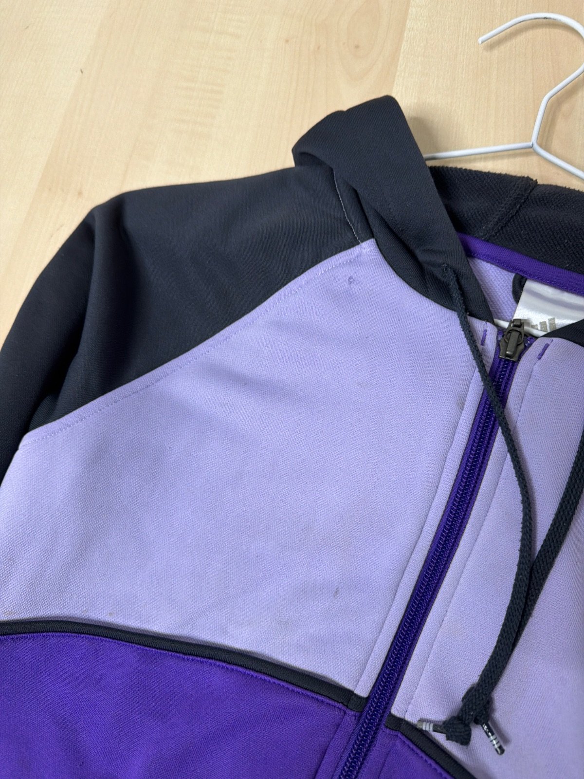 Adidas sudadera capucha L colorblock negro lila morado vintage — foto 4