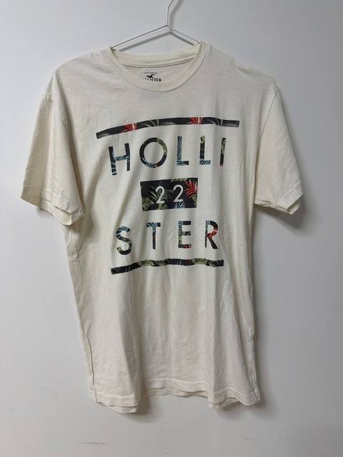 Camiseta Hollister blanca M estampado tropical vintage surf