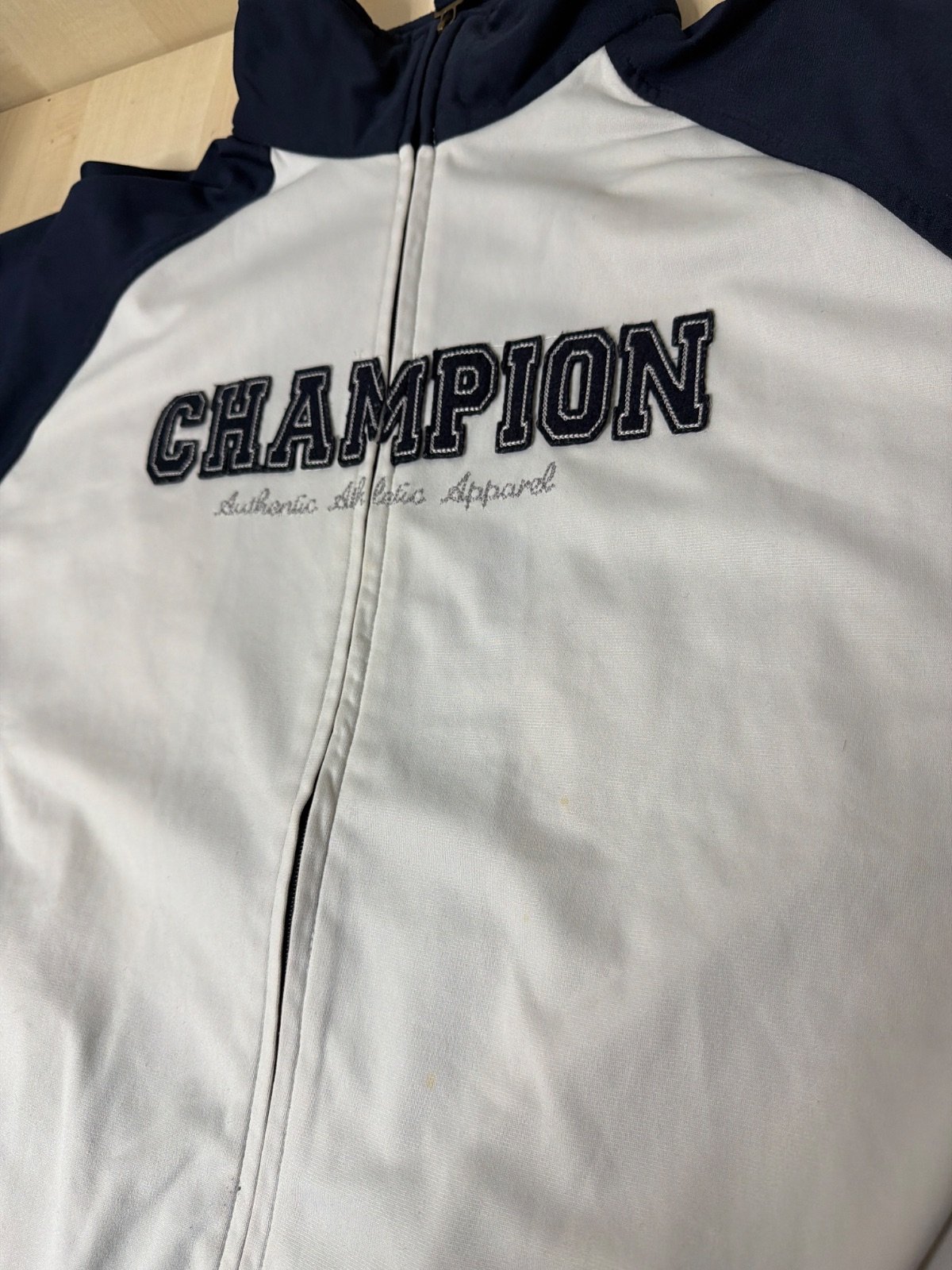 Champion Track Jacket Vintage Azul Crema Streetwear Retro — foto 5