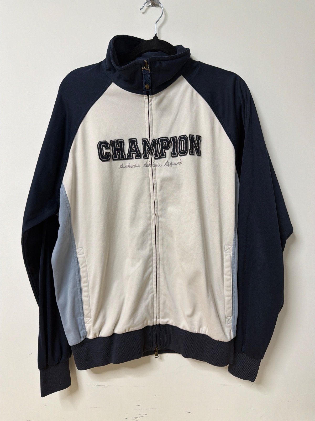 Champion Track Jacket Vintage Azul Crema Streetwear Retro