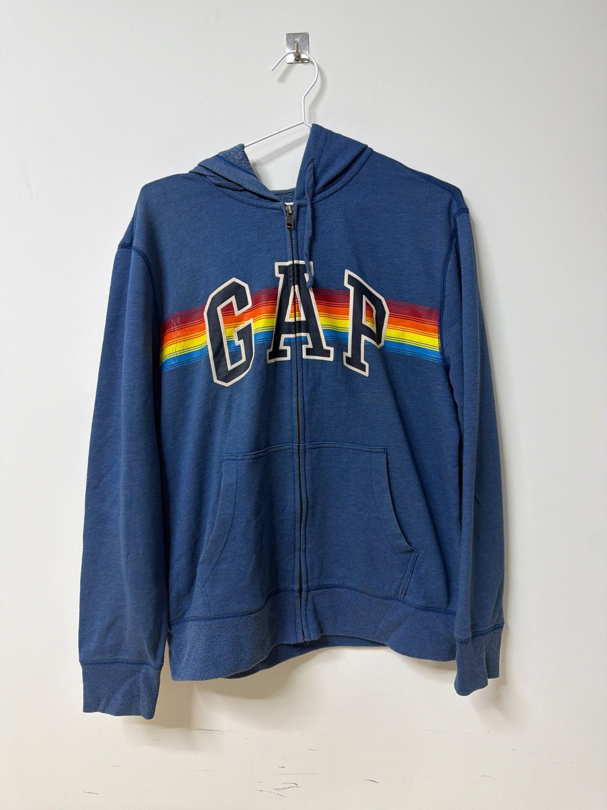 Sudadera GAP Capucha Logo Arcoíris Azul Vintage Streetwear